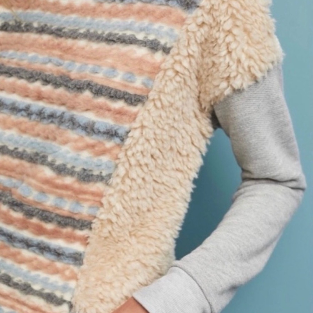 Anthropologie Amadi Chaparral Faux Sherpa Striped Sweatershirt medium - Picture 3 of 8
